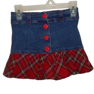Zoey Girl Girls Size 4 Vintage Red Plaid Ruffle Hem Button Front Denim Skirt